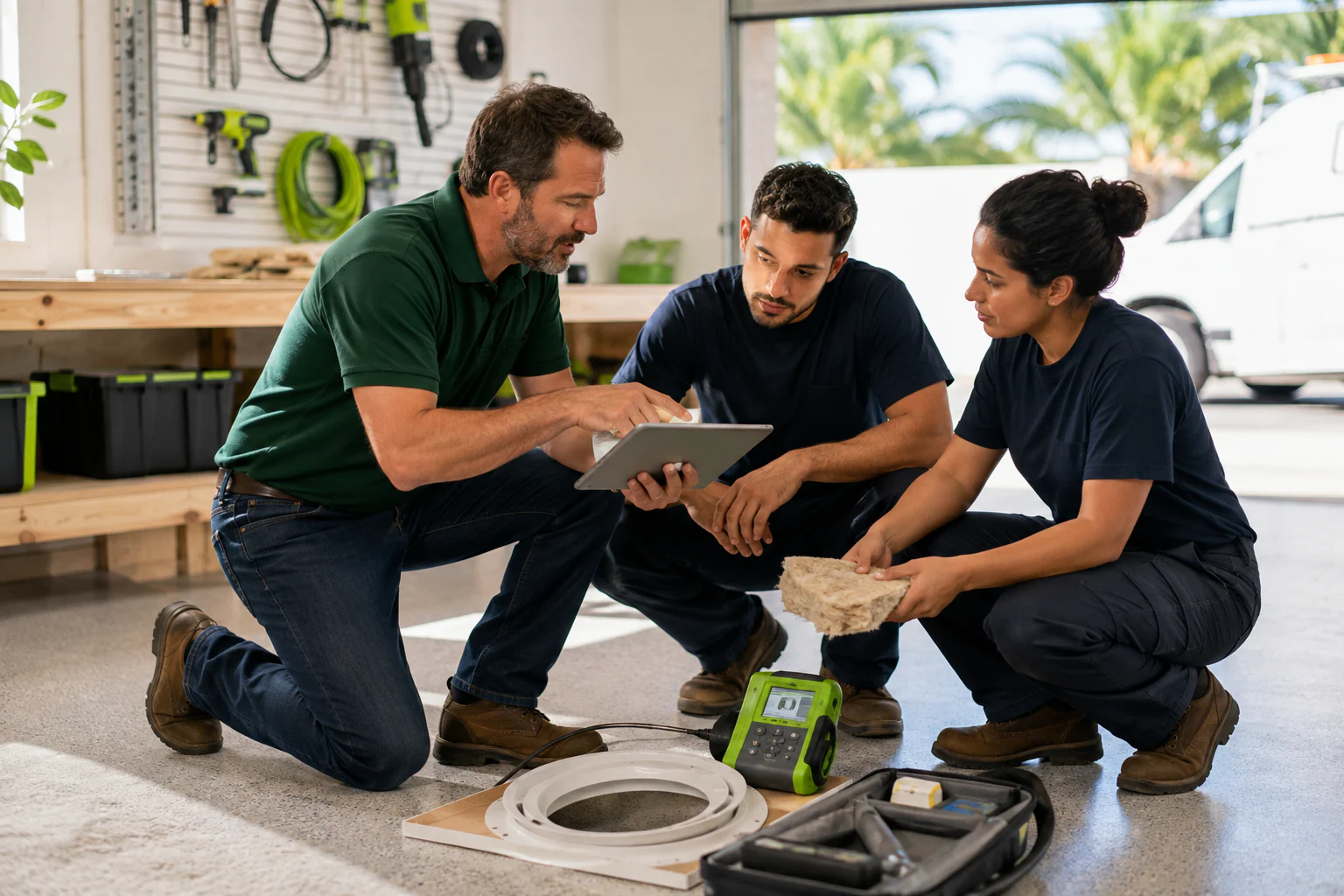 Owner mentoring a home-services team during hands-on training