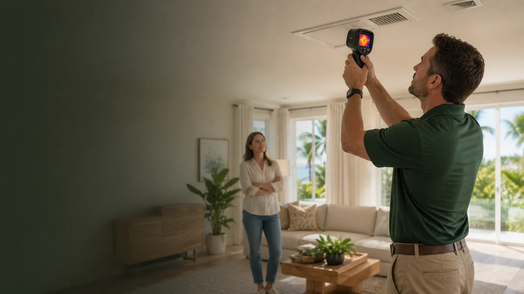 A Green Faith Solutions specialist performing a thermal assessment in a home